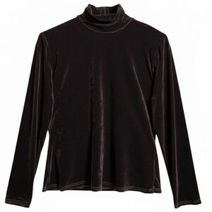 Jonden Chocolate Brown Velvet Mock Neck Top Large | 1990s Chic